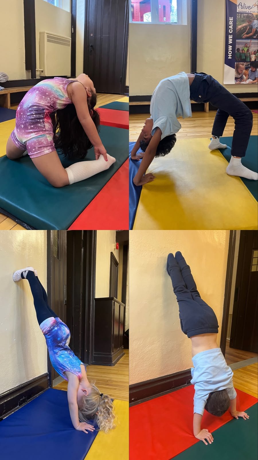 Elementary students in Physical Education class in the on-site gym at Alive Montessori, Toronto